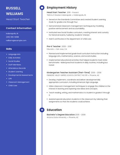 Head Start Teacher Resume