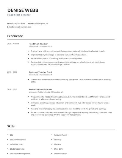 Head Start Teacher Resume