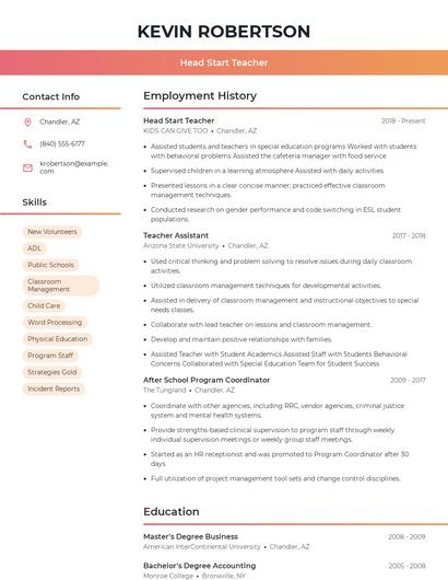 Head Start Teacher Resume