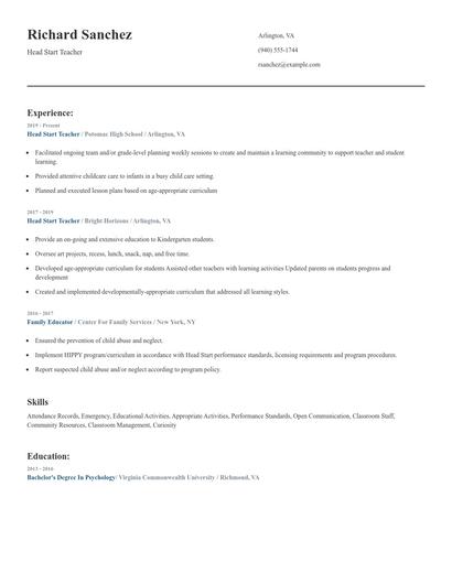Head Start Teacher Resume
