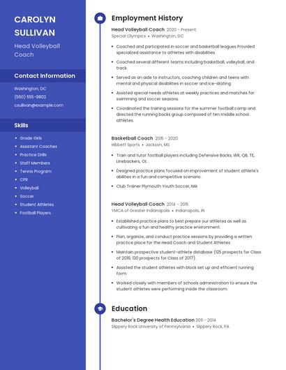 Head Volleyball Coach Resume