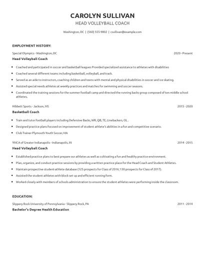 Head Volleyball Coach Resume
