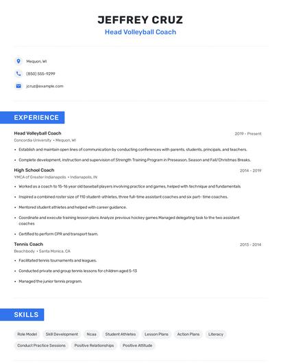 Head Volleyball Coach Resume