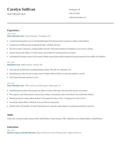 Head Volleyball Coach Resume