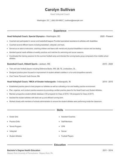 Head Volleyball Coach Resume