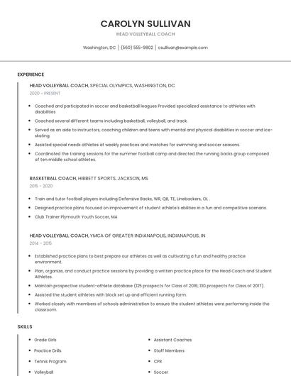 Head Volleyball Coach Resume