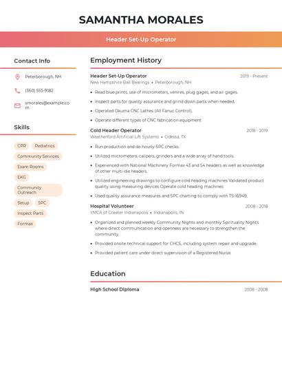 Header Set-Up Operator Resume