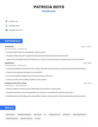 Headhunter Resume