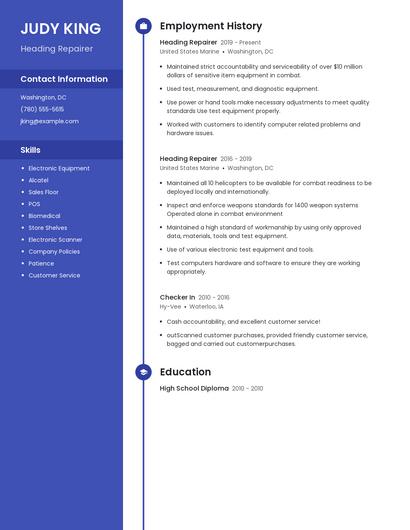 Heading Repairer Resume