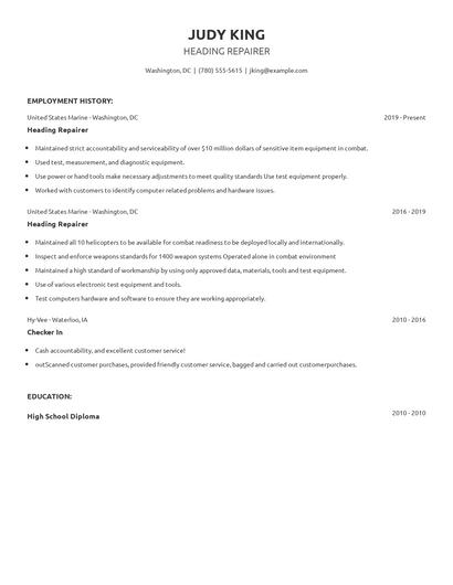 Heading Repairer Resume