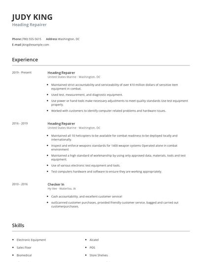 Heading Repairer Resume