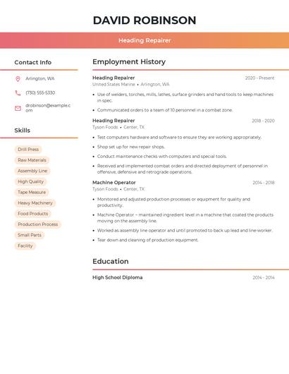 Heading Repairer Resume