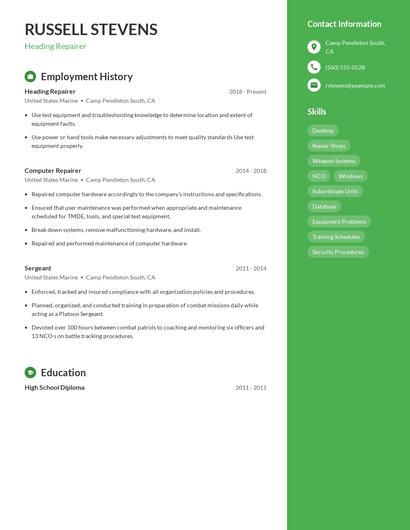 Heading Repairer Resume