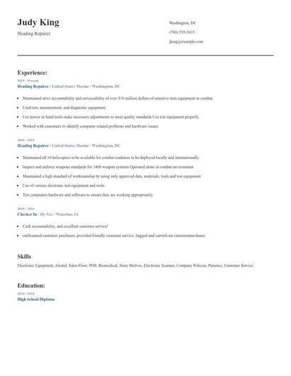 Heading Repairer Resume
