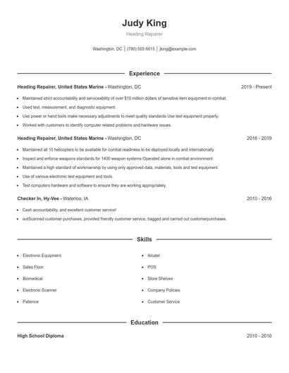Heading Repairer Resume