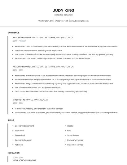 Heading Repairer Resume