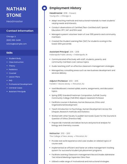 Headmaster Resume