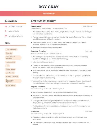 Headmaster Resume