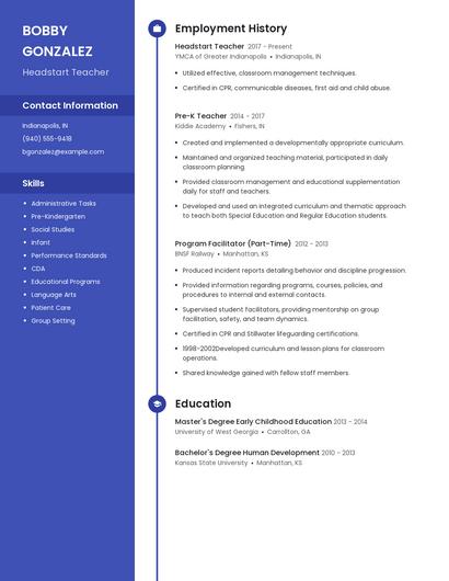 Headstart Teacher Resume