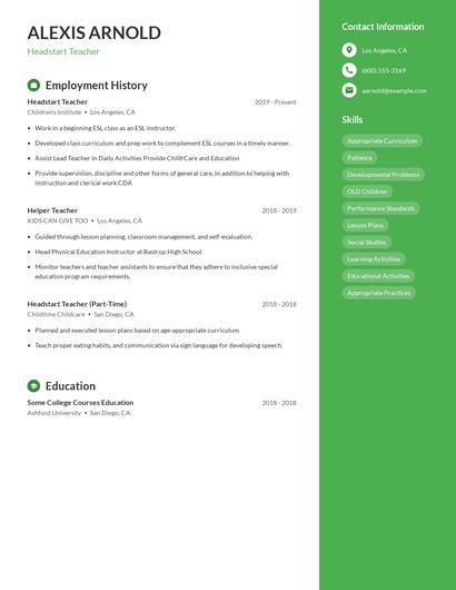 Headstart Teacher Resume