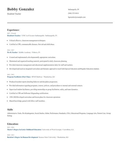 Headstart Teacher Resume