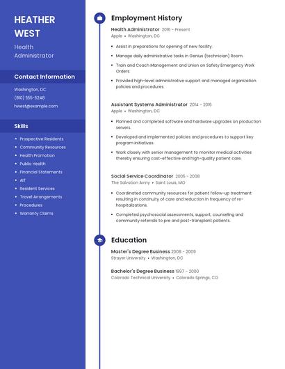 Health Administrator Resume