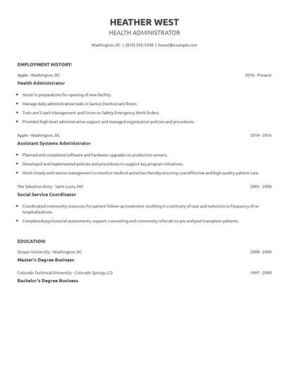 Health Administrator Resume