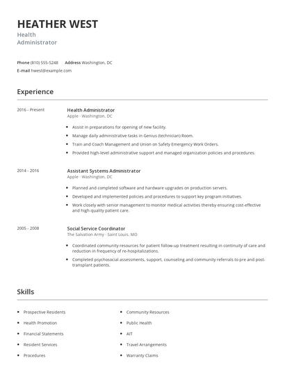 Health Administrator Resume