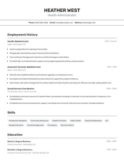 Health Administrator Resume