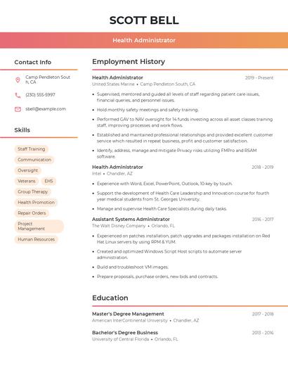 Health Administrator Resume