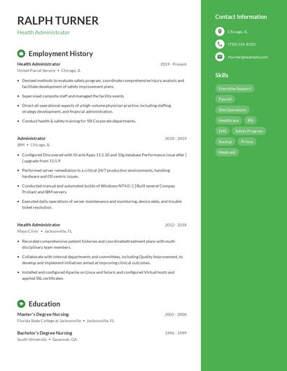 Health Administrator Resume