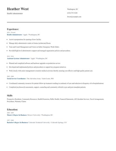 Health Administrator Resume
