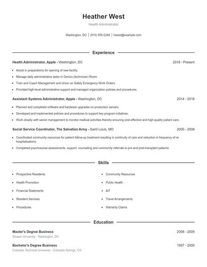 Health Administrator Resume