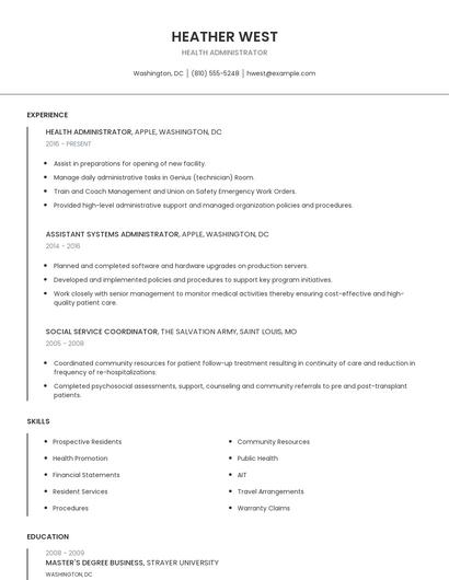 Health Administrator Resume