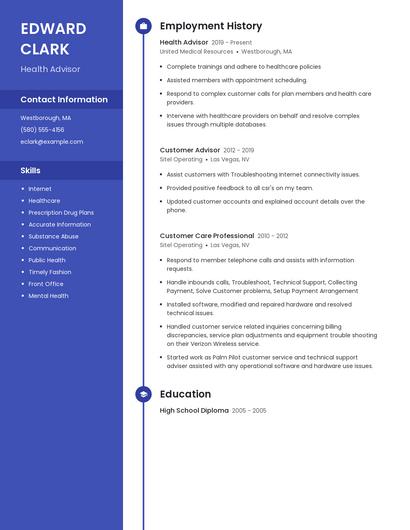 Health Advisor Resume