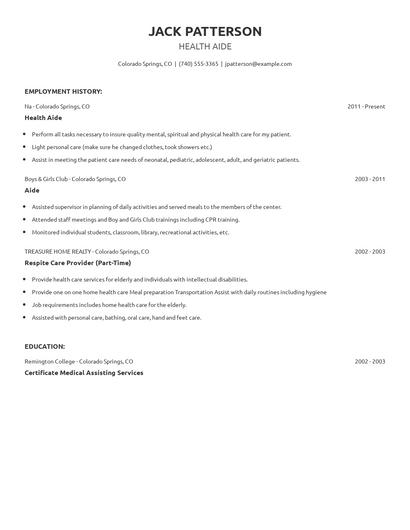 Health Aide Resume