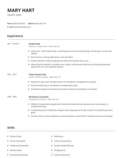 Health Aide Resume
