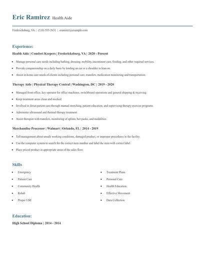 Health Aide Resume