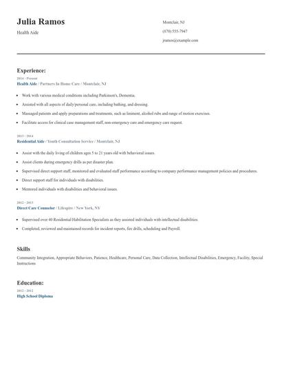 Health Aide Resume
