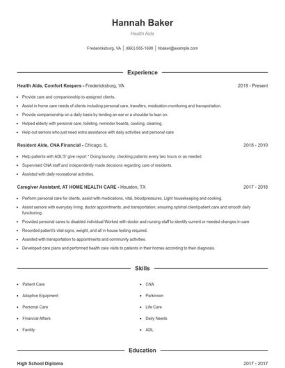 Health Aide Resume