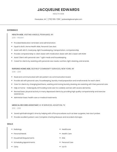 Health Aide Resume