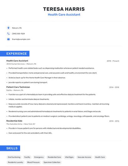 Health Care Assistant Resume