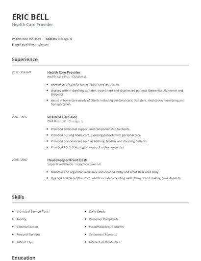 Health Care Provider Resume