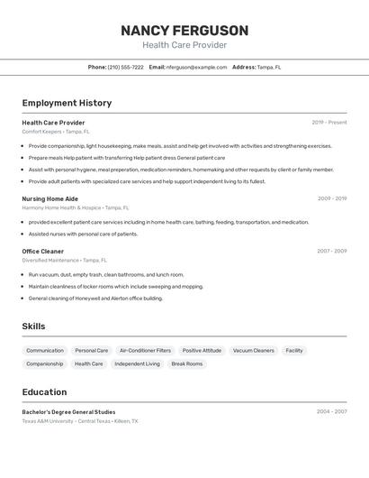 Health Care Provider Resume
