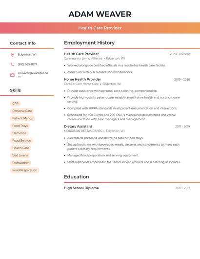 Health Care Provider Resume