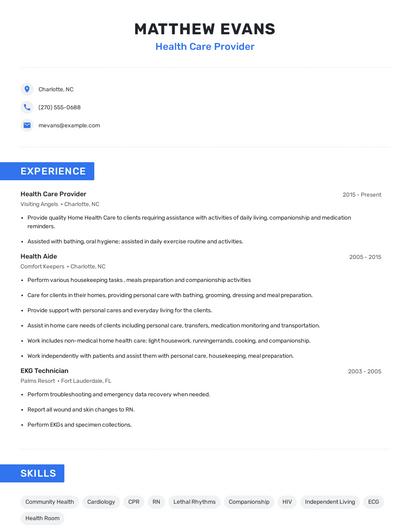 Health Care Provider Resume