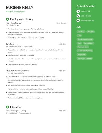 Health Care Provider Resume