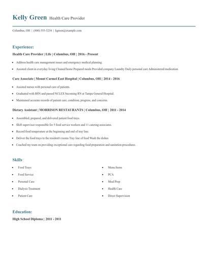 Health Care Provider Resume
