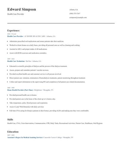 Health Care Provider Resume