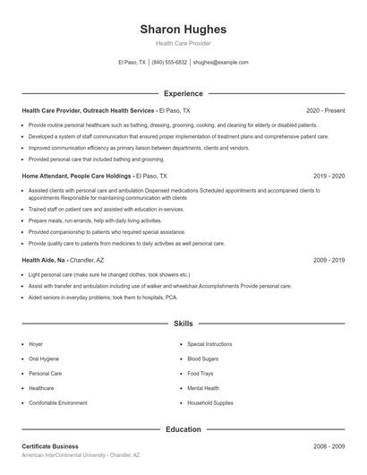 Health Care Provider Resume